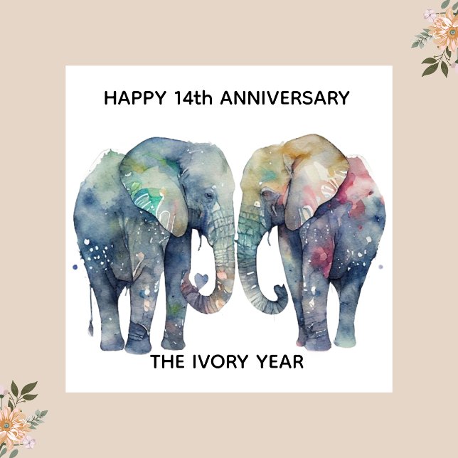 carte d'anniversaire de mariage 14 ans éléphant (Créateur téléchargé)