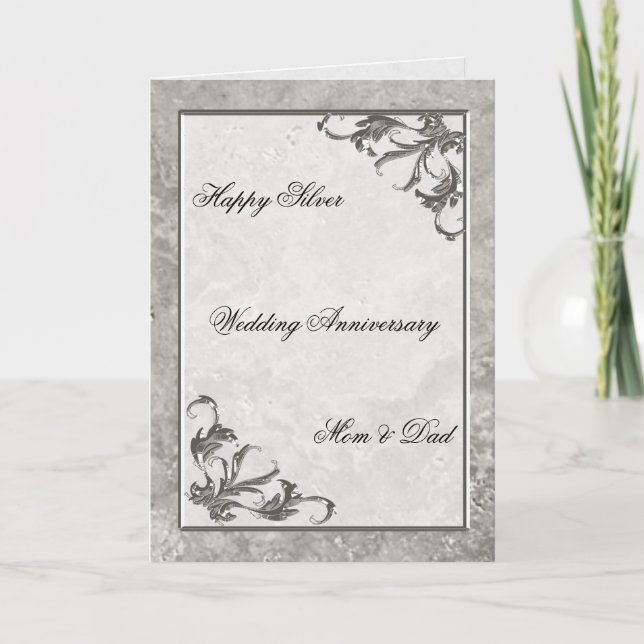 Carte d'anniversaire de mariage 25 ans Silver Marb (Devant)