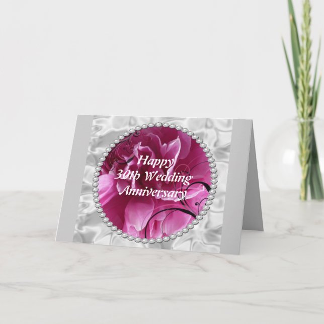 Carte d'anniversaire de mariage 30 ans, perles et  (Devant)