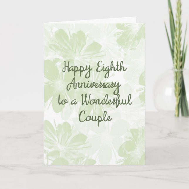 Carte d'anniversaire de mariage 8 ans Fleurs verte (Devant)