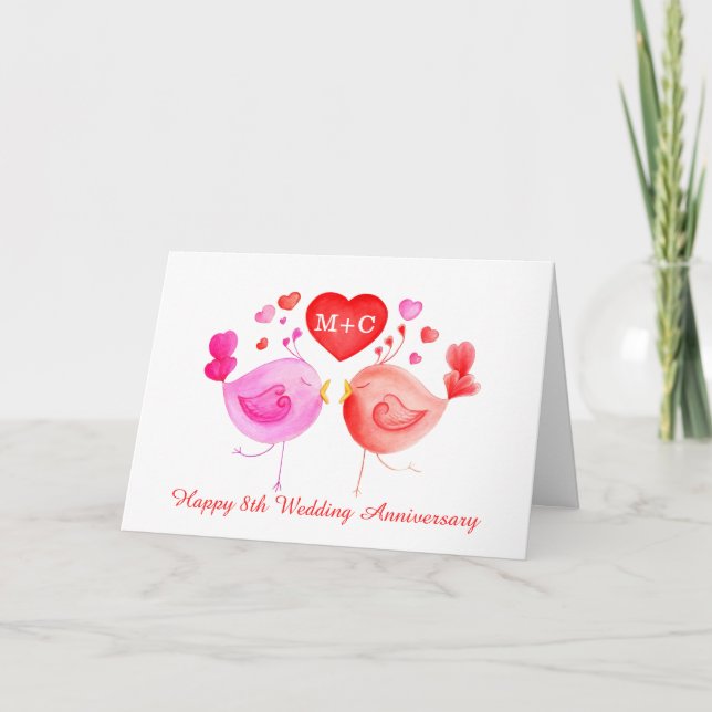 Carte d'anniversaire de mariage avec oiseaux amour (Devant)