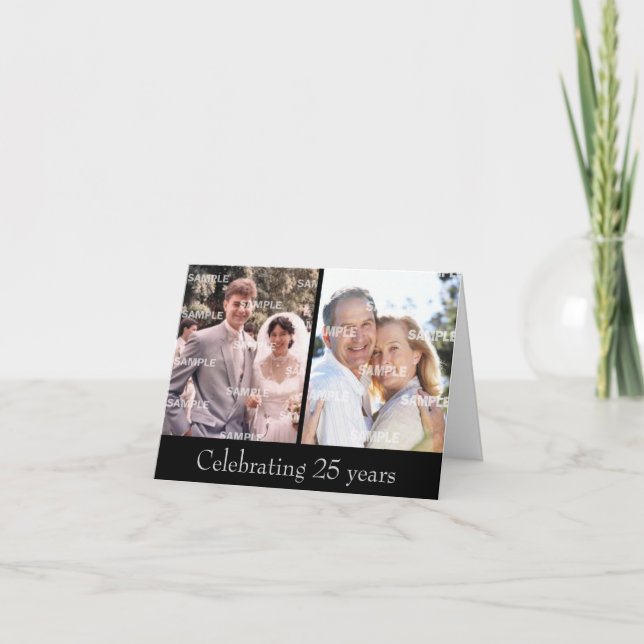 Carte d'anniversaire de mariage d'argent Passé et  (Devant)