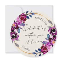 Carte d'anniversaire de mariage Fleurs rose violet