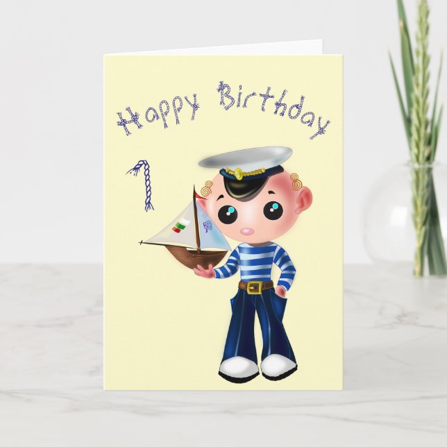 Carte d'anniversaire de marin mignon avec texte pe (Devant)