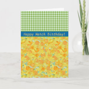 Carte d'anniversaire de mars, jonquilles et