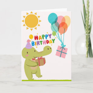 Carte d'anniversaire de mignon alligator - Ballons