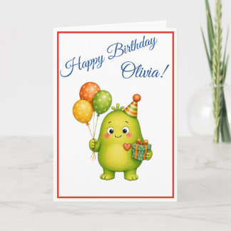 Carte d'anniversaire de monstre vert mignon