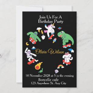 Carte d'anniversaire de monstres de skateboard
