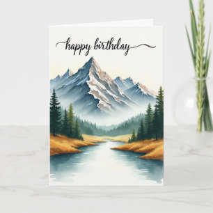 Carte d'anniversaire de montagne rivière sereine