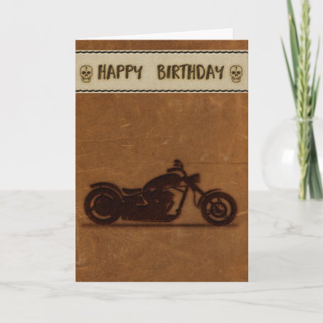 Carte d'anniversaire de moto effet cuir (Devant)