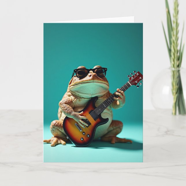 Carte d'anniversaire de musicien grenouille cool (Devant)
