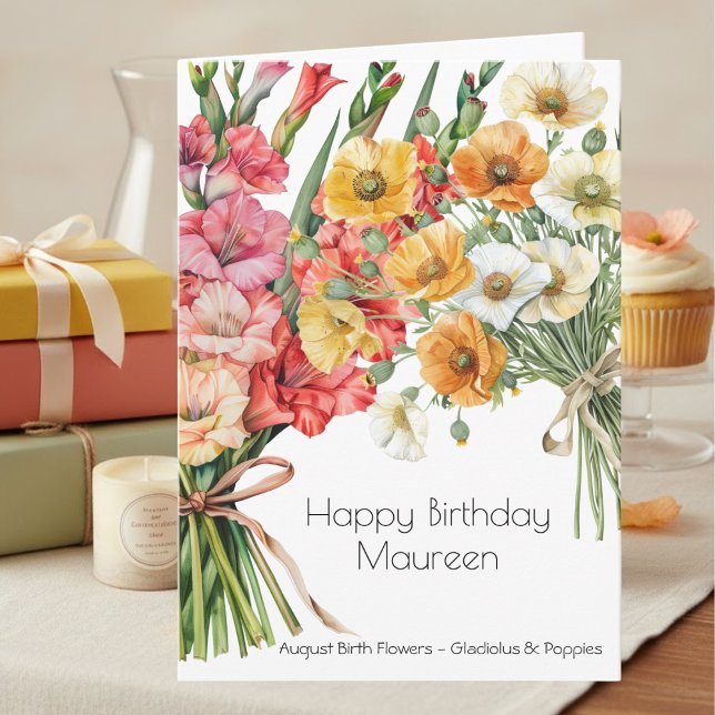 Carte d'anniversaire de naissance d'août | Glaïeul (Créateur téléchargé)