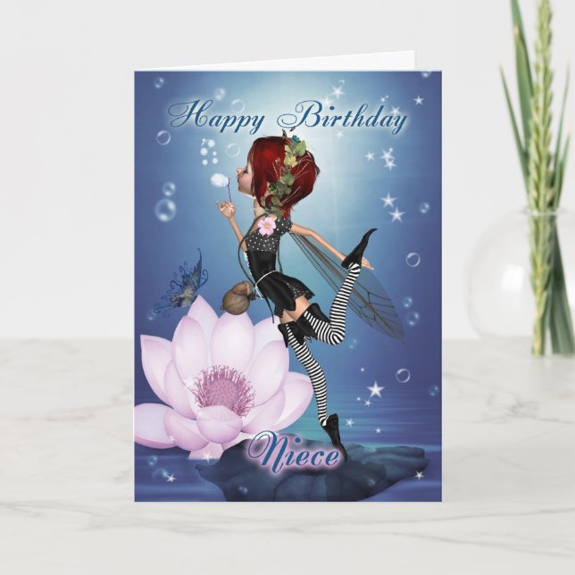 Carte d'anniversaire de nièce avec la fée de l'eau (Devant)