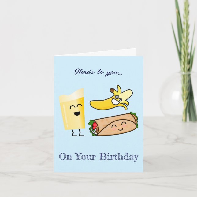 Carte d'anniversaire de nourriture mignonne et heu (Devant)