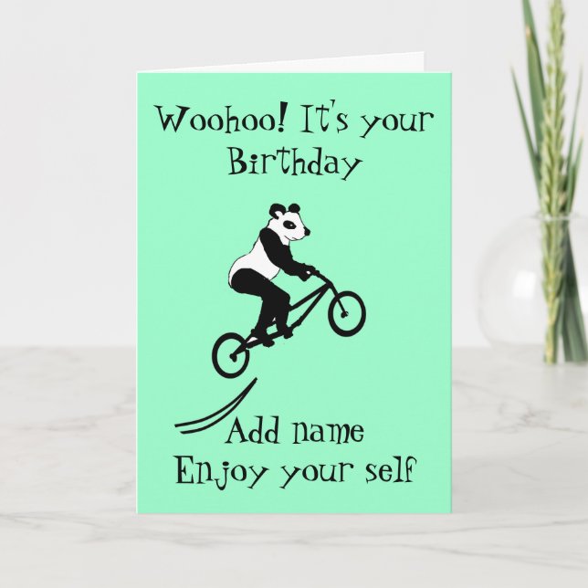 Carte d'anniversaire de panda de cycliste de (Devant)