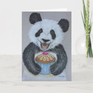 Carte d'anniversaire de panda de petit gâteau