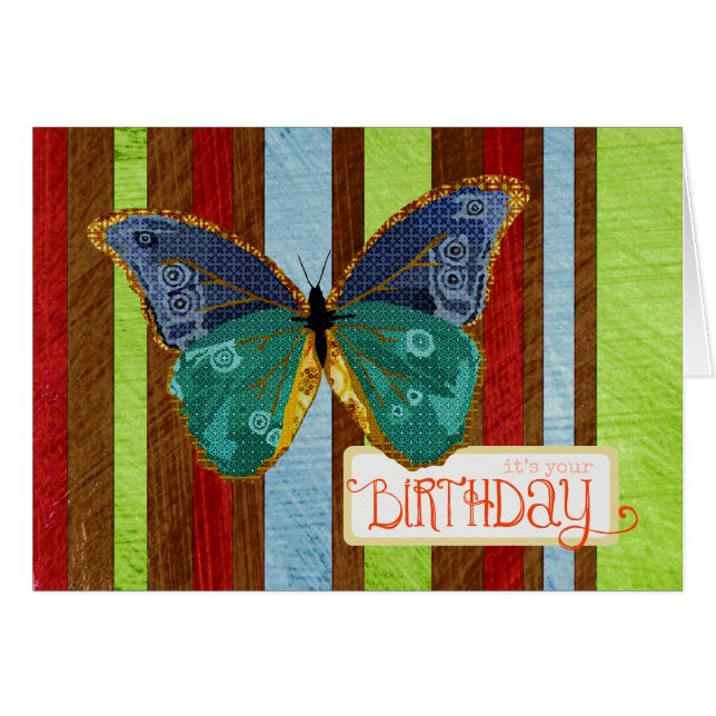 Carte d'anniversaire de papillon de Boho (Devant horizontal)