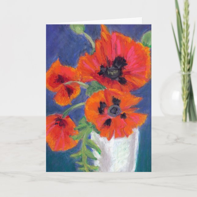 Carte d'anniversaire de pastels d'huile de pavots (Devant)