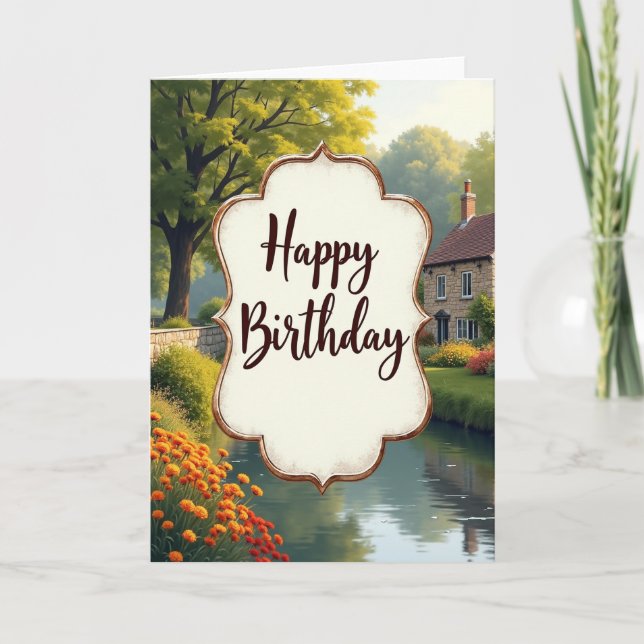 Carte d'anniversaire de paysage rustique (Devant)