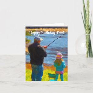 Carte d'anniversaire de pêche papa et fille