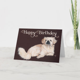 Carte d'anniversaire de Pékinois blanc