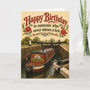 Carte d'anniversaire de péniche à écluse de canal