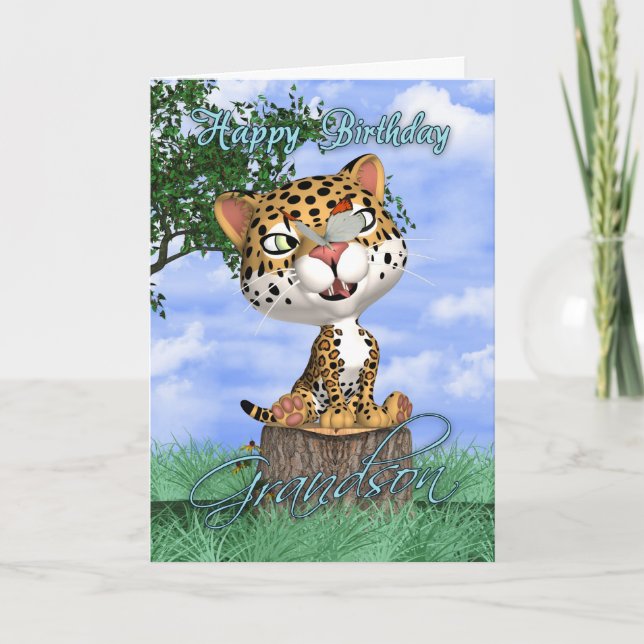 Carte d'anniversaire de petit-fils avec Jaguar (Devant)