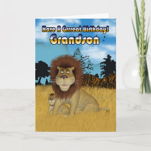 Carte d'anniversaire de petit-fils - Lion and Cub (Devant)