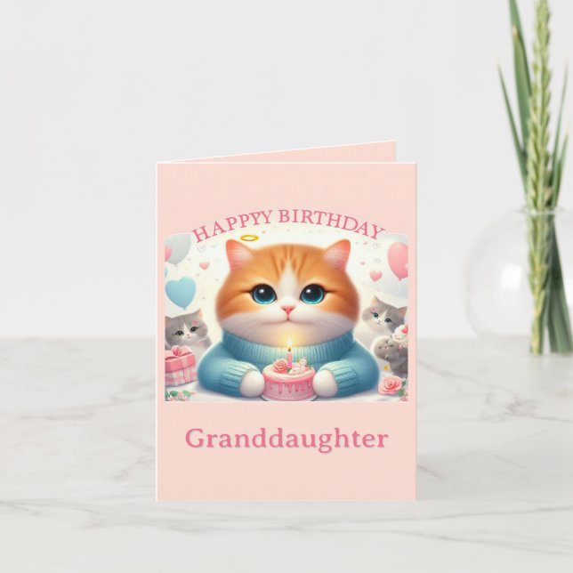 Carte d'anniversaire de petite-fille Chat Mignon (Devant)