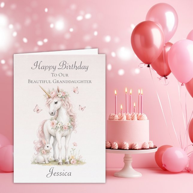 Carte d'anniversaire de petite-fille licorne aquar (Créateur téléchargé)