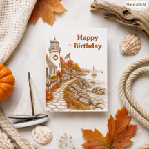 Carte d'anniversaire de phare nautique de saison d