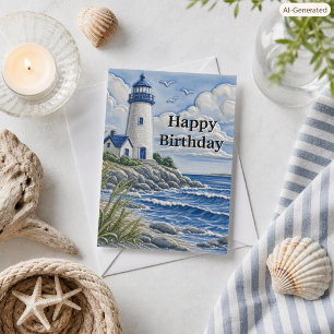 Carte d'anniversaire de phare nautique pour lui