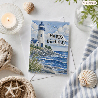 Carte d'anniversaire de phare nautique pour lui