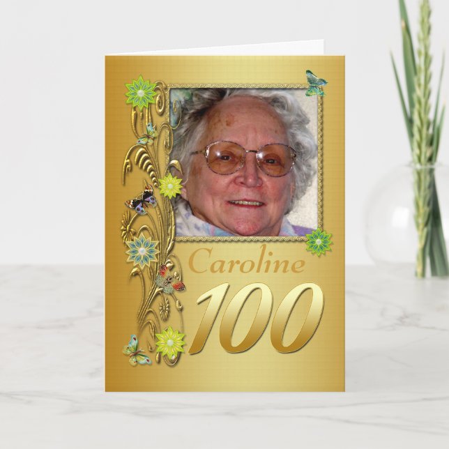 Carte d'anniversaire de photo de jardin d'or 100th (Devant)