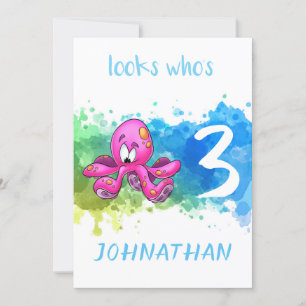 Carte d'anniversaire de pieuvre mignonne bleue