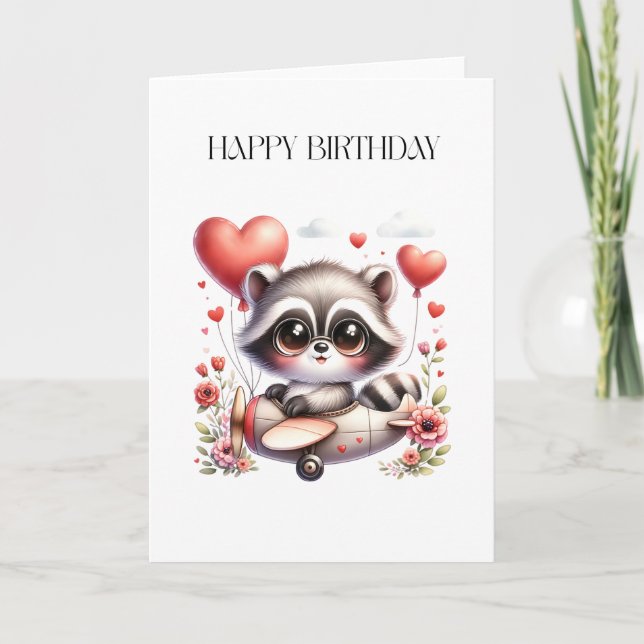 Carte d'anniversaire de pilote raton laveur (Devant)