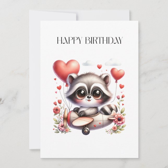 Carte d'anniversaire de pilote raton laveur (Devant)