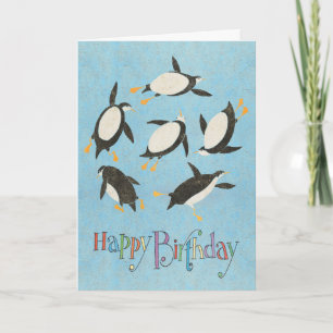 Carte d'anniversaire de pingouins de natation