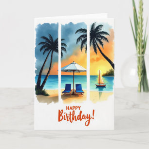 Carte d'anniversaire de plage au coucher du soleil