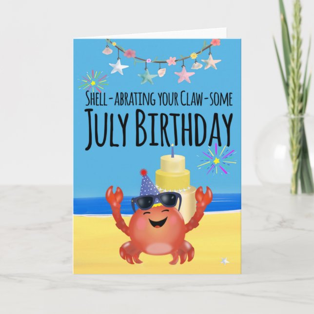Carte d'anniversaire de plage de juillet (Devant)
