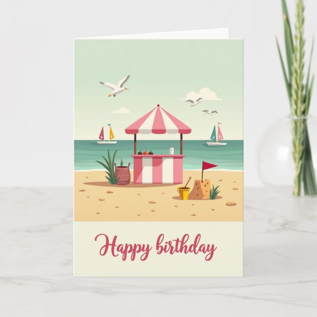 Carte d'anniversaire de plage joyeuse (Devant)