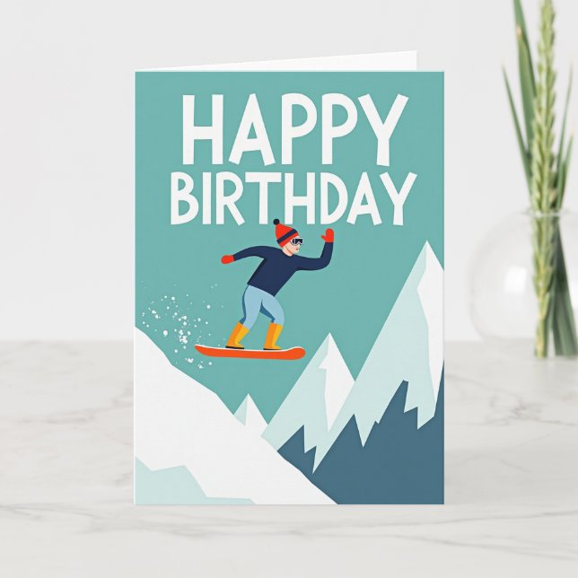 Carte d'anniversaire de planchiste d'hiver (Devant)