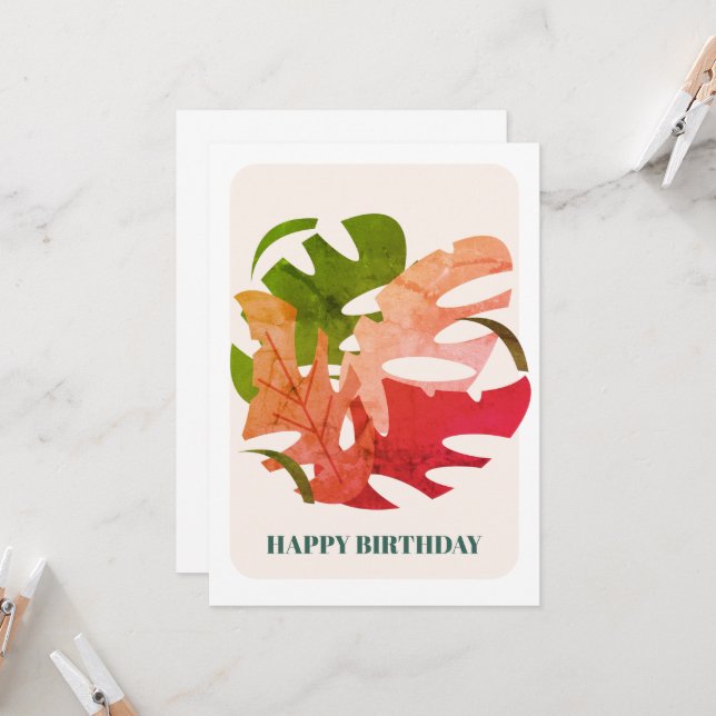 Carte d'anniversaire de plante de feuille vibrante (Devant/Arrière en situation)