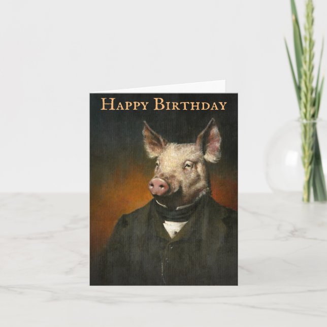 Carte d'anniversaire de porc Vintage victorienne (Devant)