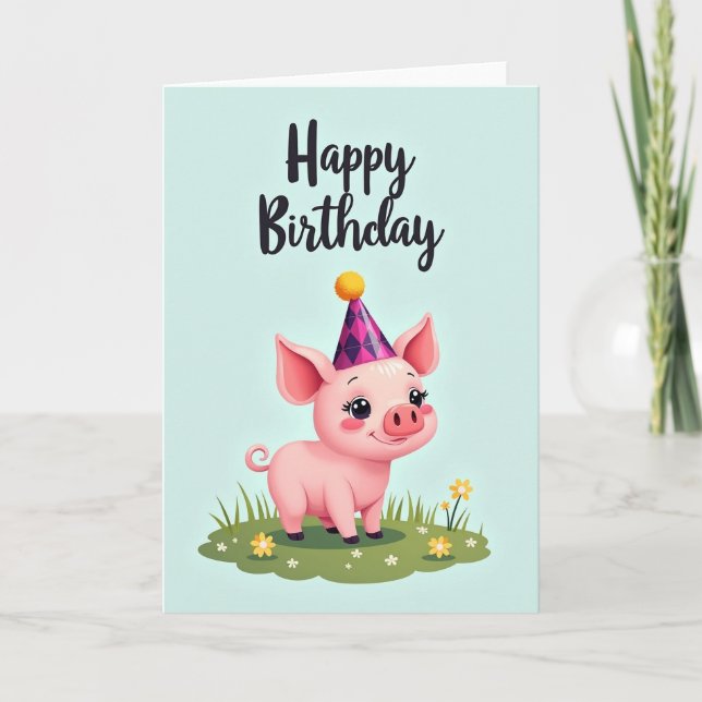 Carte d'anniversaire de Porcelet Rose (Devant)