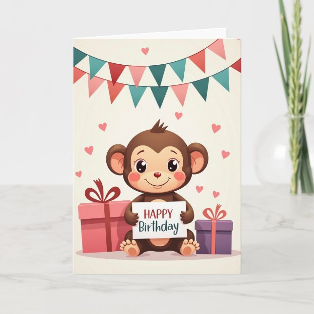 Carte d'anniversaire de primate souriant (Devant)