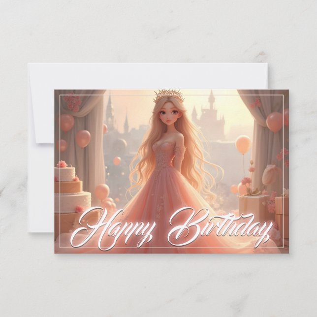 Carte d'anniversaire de princesse en rose (Devant)