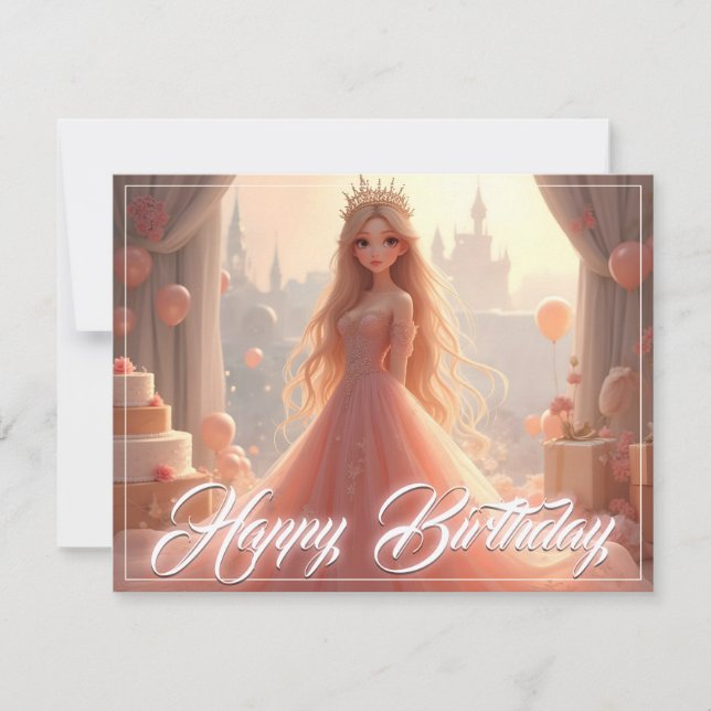 Carte d'anniversaire de princesse en rose (Devant)