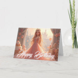 Carte d'anniversaire de princesse en rose