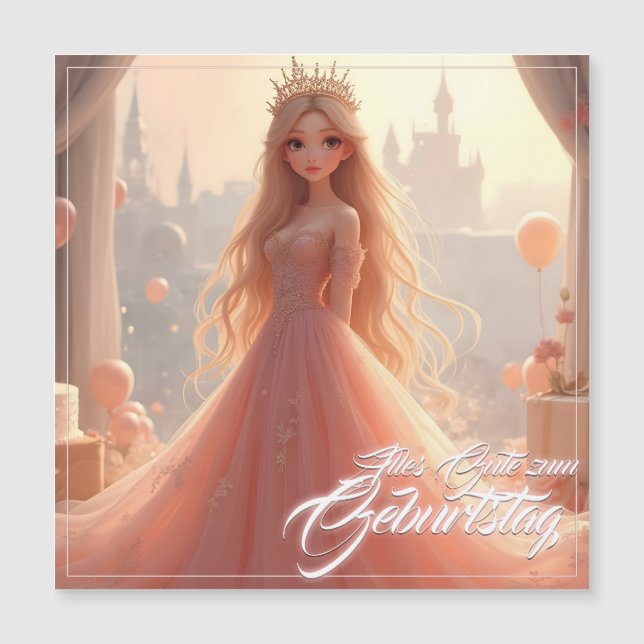 Carte d'anniversaire de princesse en rose (Devant)